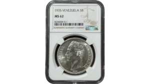 EE.UU. DE VENEZUELA, 5 Bolívares, 1935, NGC MS62. **FUERTE**