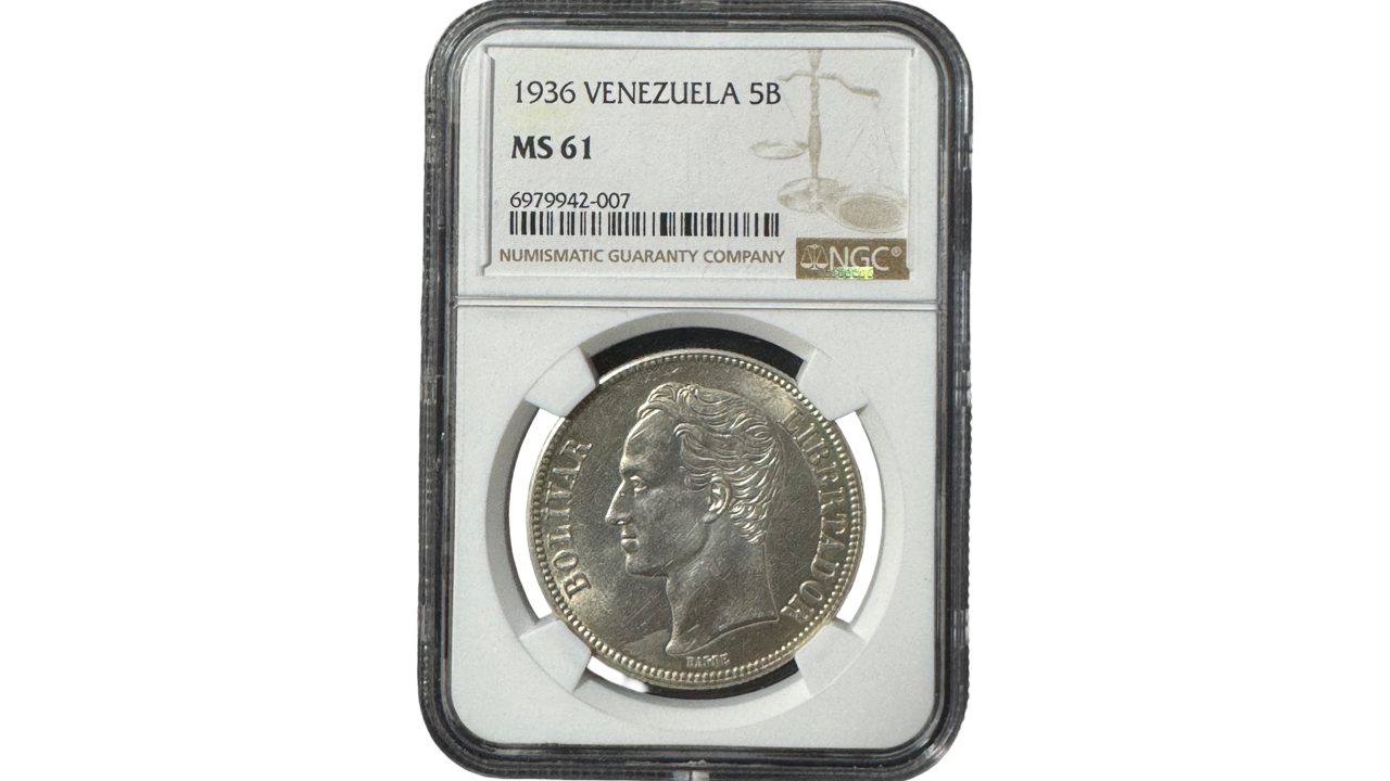 EE.UU. DE VENEZUELA, 5 Bolivares, 1936, NGC MS61. **FUERTE**