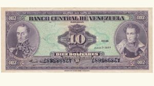VENEZUELA, 10 Bolívares, Junio-7-1977, Serie A8, VF+.  **ERROR DE IMPRESION**