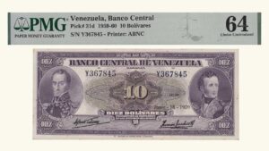 VENEZUELA, 10 Bolivares, Junio-18-1959, Serie Y6, PMG64.  **CARA VOLTEADA**