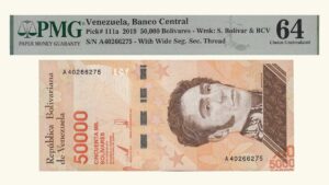 VENEZUELA, 50000 BsS., Enero-22-2019, Serie A8, PMG64.  **ERROR DE IMPRESION**