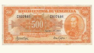 VENEZUELA, 500 Bolívares, Agosto-17-1971, Serie C6, VF+  **CANARIO**