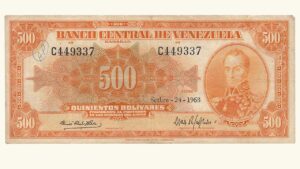 VENEZUELA, 500 Bolívares, Septiembre-24-1968, Serie C6, VF+  **CANARIO**