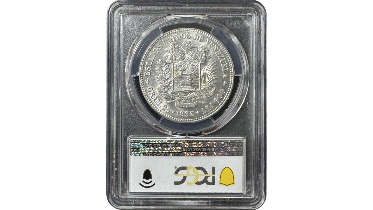 VENEZUELA, 5 Bolívares, 1935, PCGS MS63. **FUERTE** - Imagen 2