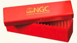 NGC, Caja Plastica Roja de 20 Espacios Para Monedas Encapsuladas.  **NUEVA**