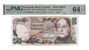 VENEZUELA, 50 Bolívares, Enero-27-1981, Serie A8, PMG64-EPQ.  **CONMEMORATIVO**** ESPECIMEN SIN VALOR**