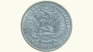 VENEZUELA, 2 Bolivares, 1929, AU+