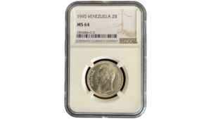 EE.UU. DE VENEZUELA, 2 Bolívares, 1945, NGC MS64.