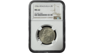 EE.UU. DE VENEZUELA, 2 Bolívares, 1936, NGC MS62.