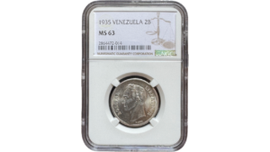 EE.UU. DE VENEZUELA, 2 Bolívares, 1935, NGC MS63.
