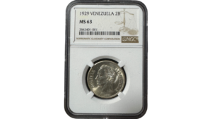 EE.UU. DE VENEZUELA, 2 Bolívares, 1929, NGC MS63.