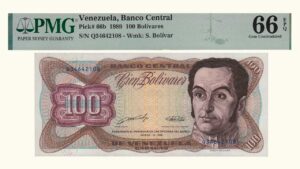 VENEZUELA, 100 Bolívares, Marzo-16-1989, Serie Q8, PMG66-EPQ.