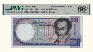 VENEZUELA, 500 Bolívares, Mayo-31-1990, Serie A8A, PMG66-EPQ.  **REPOSICION**