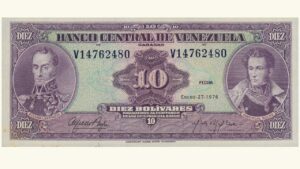 VENEZUELA, 10 Bolívares, Enero-27-1976, Serie V8, UNC.