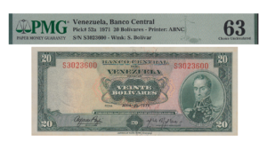 VENEZUELA, 20 Bolívares, Junio-22-1971, Serie S7, PMG63.