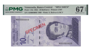 VENEZUELA, 10 Bolívares Digitales, Abril-29-2021, Serie A8, PMG67 EPQ.  **SPECIMEN**