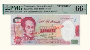 VENEZUELA, 1.000 Bolívares, Junio-5-1995, Serie E8, PMG66-EPQ.  **ESPECIMEN SIN VALOR**