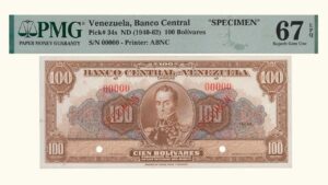VENEZUELA, 100 Bolívares, 1940-1962, S/S5, PMG-67 EPQ.  **SPECIMEN**