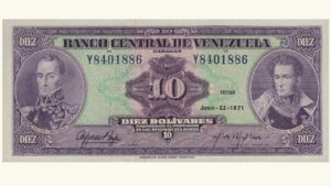 VENEZUELA, 10 Bolívares, Junio-22-1971, Serie Y7, UNC.