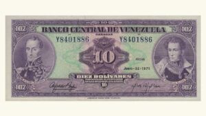 VENEZUELA, 10 Bolívares, Junio-22-1971, Serie Y7, UNC.