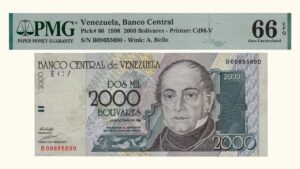 VENEZUELA, 2000 Bolívares, Octubre-29-1998, Series B8, PMG66-EPQ.  **CAPICUA O RADAR**