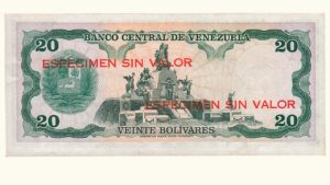 VENEZUELA, 20 Bolívares, Abril-23-1974, Serie A7 AU+.  **ESPECIMEN SIN VALOR**