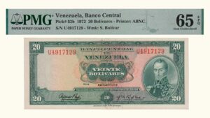 VENEZUELA, 20 Bolívares, Abril-11-1972, Serie U7, PMG65-EPQ.
