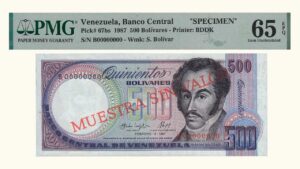 VENEZUELA, 500 Bolívares, Febrero-7-1987, Serie B8, PMG65-EPQ.  **MUESTRA SIN VALOR**