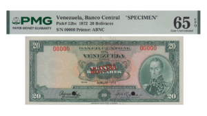 VENEZUELA, 20 Bolívares, Abril-11-1972,  PMG65.-EPQ.  **MUESTRA**