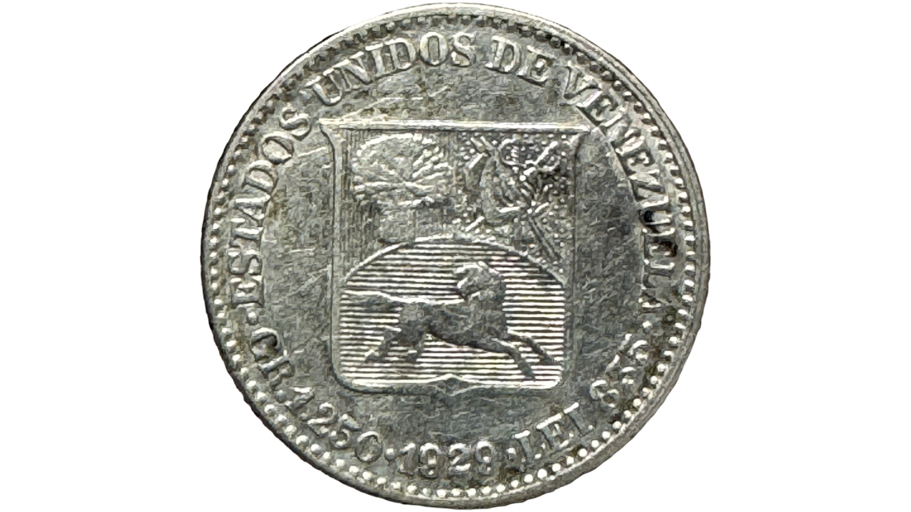 EE.UU. DE VENEZUELA, ¼ Bolívar, 1929, VF/XF. **25 CÉNTIMOS O MEDIO**