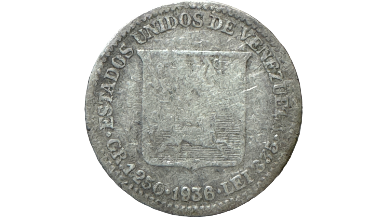 EE.UU. DE VENEZUELA, ¼ Bolívar, 1936, VG/F. **25 CÉNTIMOS o MEDIO**