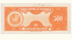VENEZUELA, 500 Bolívares, 1956-1971, S/S5, AU+.  **SPECIMEN – CANARIO**