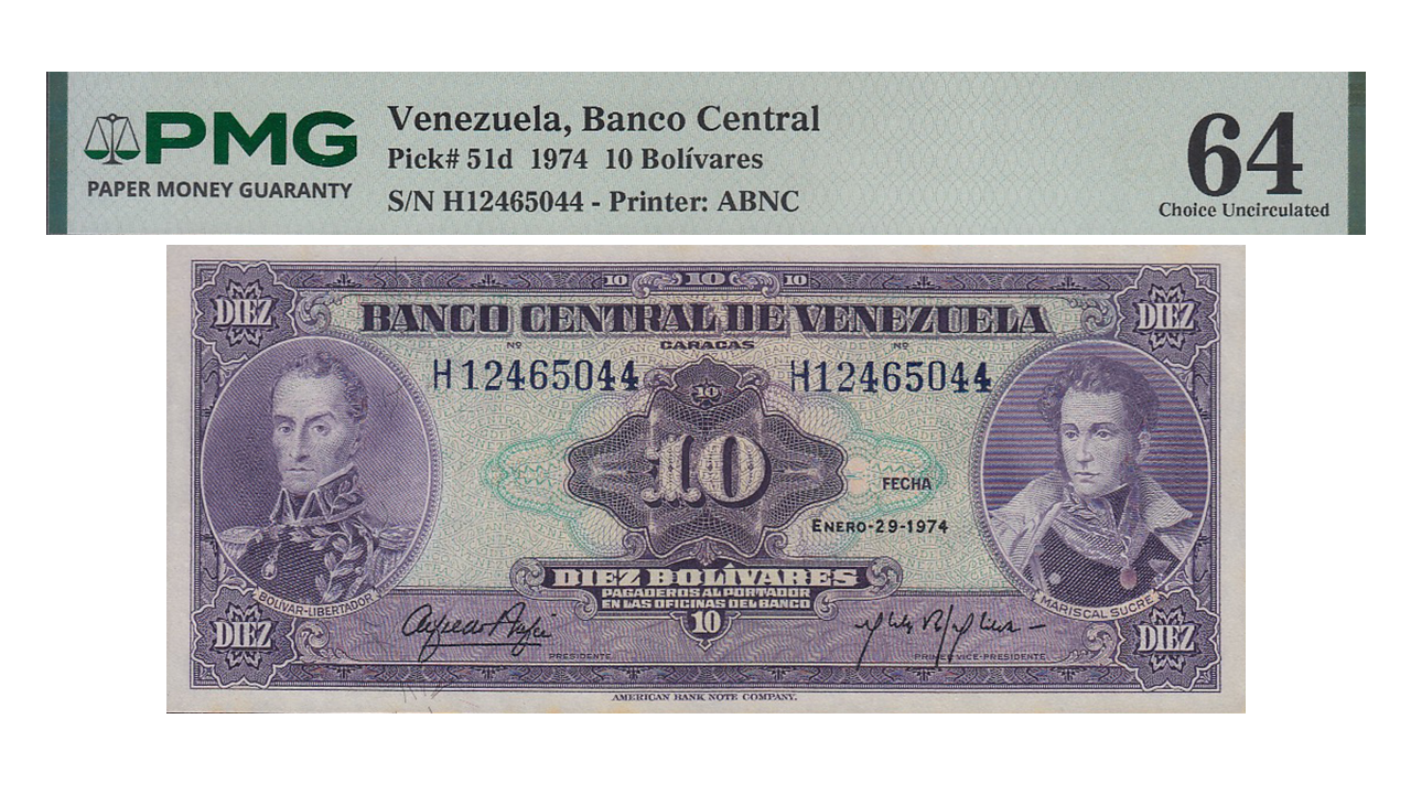 VENEZUELA, 10 Bolívares, Enero-29-1974, Serie H8, PMG64.