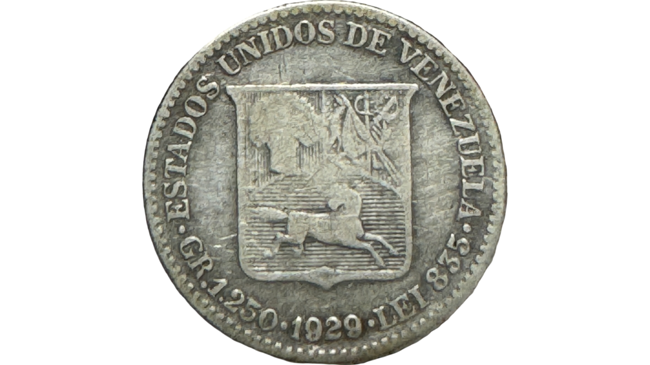 EE.UU. DE VENEZUELA, ¼ Bolívar, 1929, VF. **25 CÉNTIMOS O MEDIO**