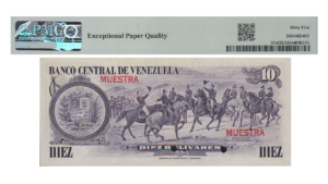VENEZUELA, 10 Bolívares, Enero-29-1980, Serie A7, PMG65-EPQ.  **MUESTRA / CONMEMORATIVO**