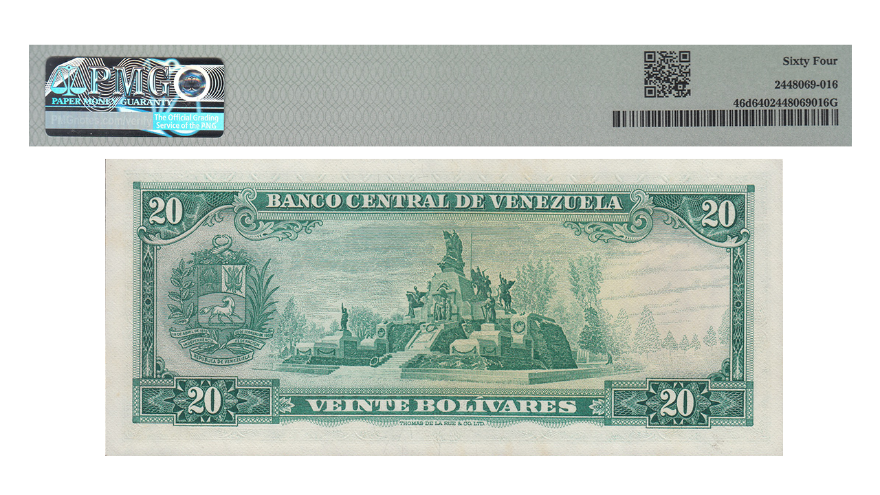 VENEZUELA, 20 Bolívares, Enero-27-1970, Serie Q7, PMG64. - Imagen 2