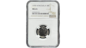 VENEZUELA, 50 Centimos, 1990, NGC MS65.  **50 CENTIMOS o REAL**