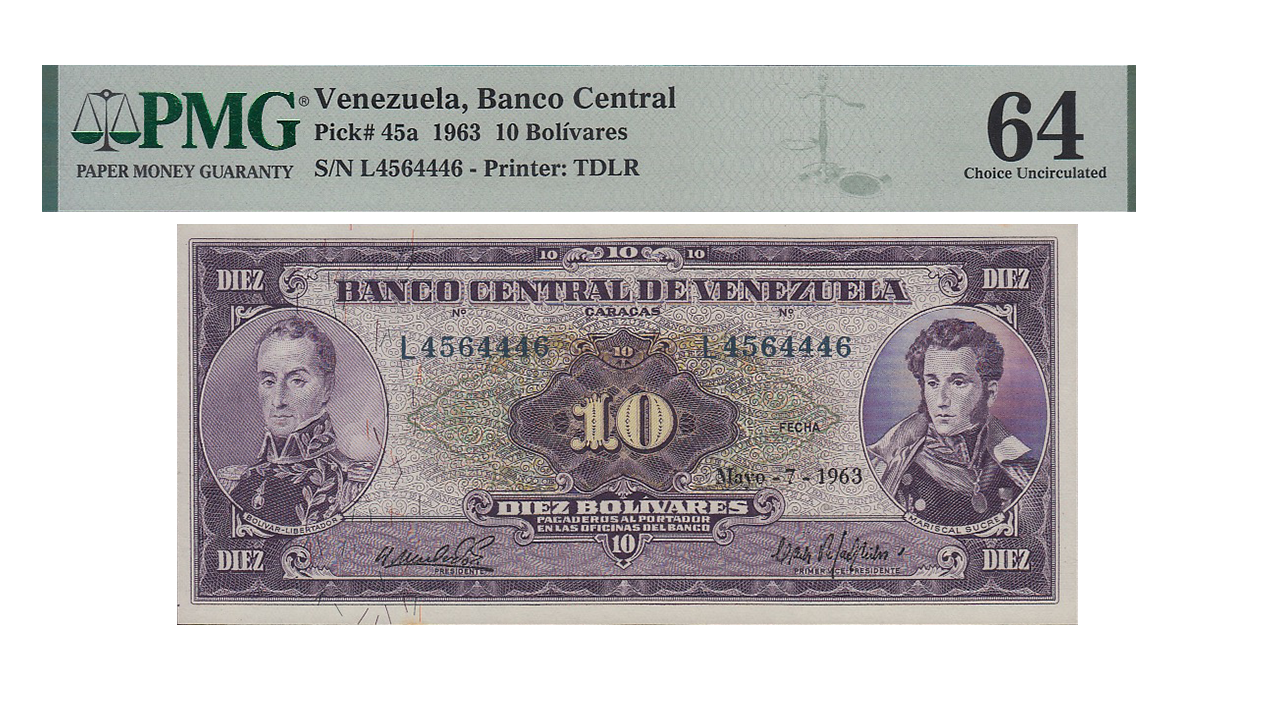 VENEZUELA, 10 Bolívares, Mayo-7-1963, Serie L7, PMG64.