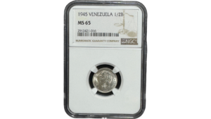 EE.UU. DE VENEZUELA, 1/2 Bolivar, 1945, NGC MS65. **REAL**