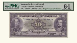 VENEZUELA, 10 Bolívares, Marzo-11-1960 Serie C7, PMG64.  **CARA VOLTEADA**