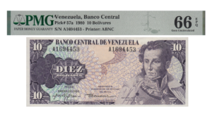 VENEZUELA, 10 Bolívares, Enero-29-1980, Serie A7, PMG66-EPQ. **CONMEMORATIVO**