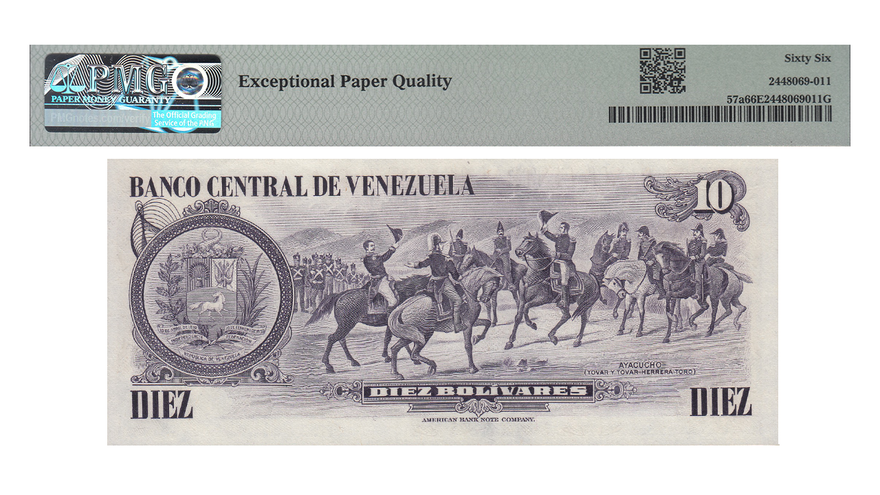 VENEZUELA, 10 Bolívares, Enero-29-1980, Serie A7, PMG66-EPQ. **CONMEMORATIVO** - Imagen 2