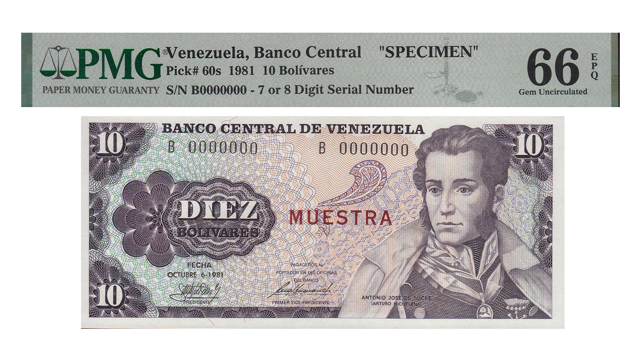 VENEZUELA, 10 Bolívares, Octubre-6-1981, Serie B8, PMG66-EPQ. **MUESTRA / CONMEMORATIVO**