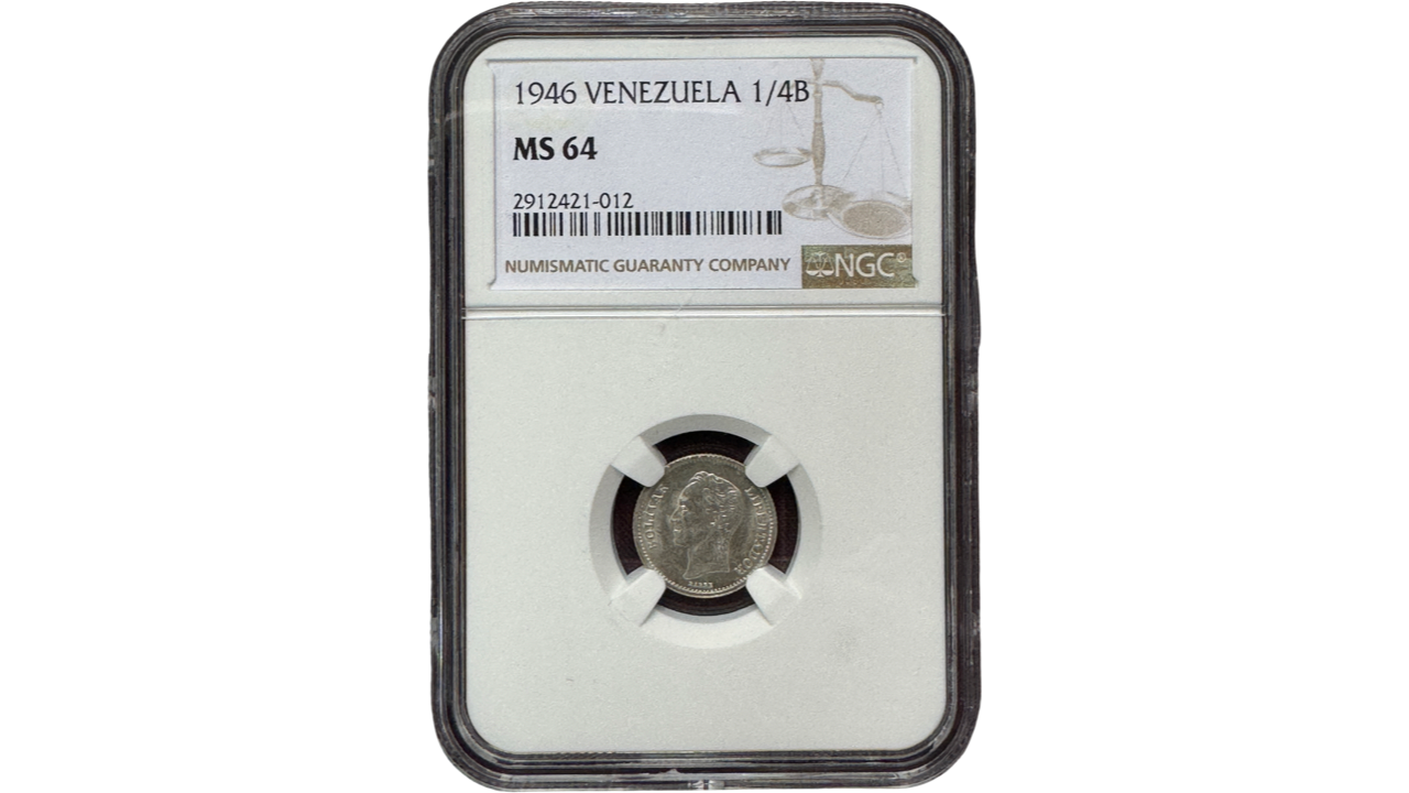 EE.UU. DE VENEZUELA, ¼ Bolívar, 1946, NGC MS64. **25 CENTIMOS o MEDIO**