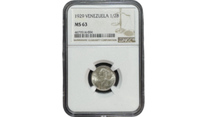 EE.UU. DE VENEZUELA, ½ BOLÍVAR, 1929, NGC MS63. **REAL O 50 CENTIMOS**