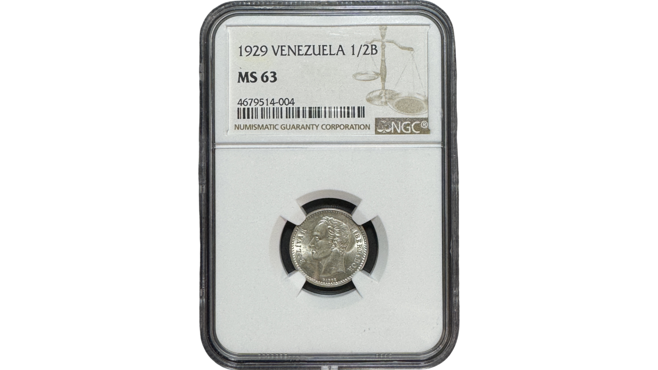 EE.UU. DE VENEZUELA, ½ BOLÍVAR, 1929, NGC MS63. **REAL O 50 CENTIMOS**