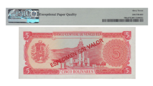 VENEZUELA, 5 Bolívares, Septiembre-21-1989, PMG67-EPQ.  **ESPECIMEN SIN VALOR**