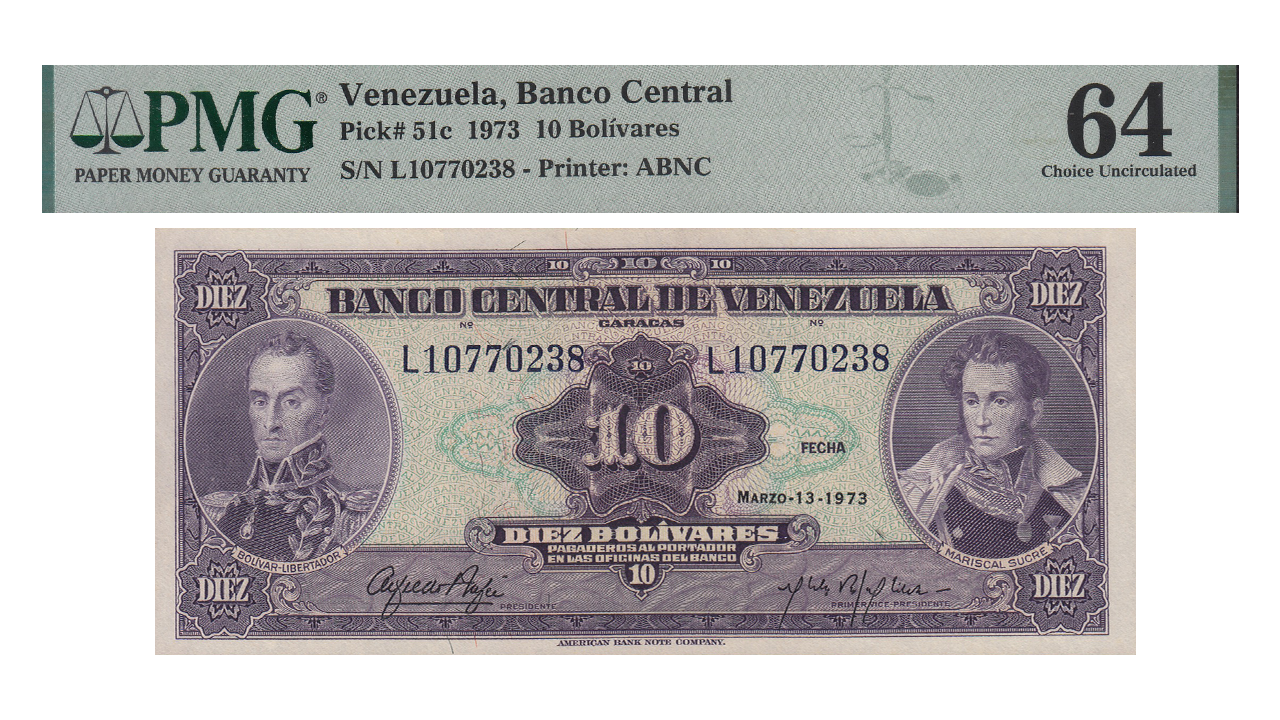 VENEZUELA, 10 Bolívares, Marzo-13-1973, Serie L8, PMG64.