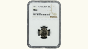 VENEZUELA, 25 Centimos, 1977, NGC MS61.  **25 CENTIMOS O MEDIO**