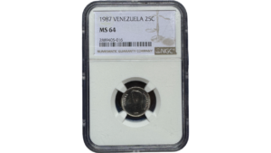 VENEZUELA, 25 Centimos, 1987, NGC MS64.  **25 CENTIMOS o MEDIO**
